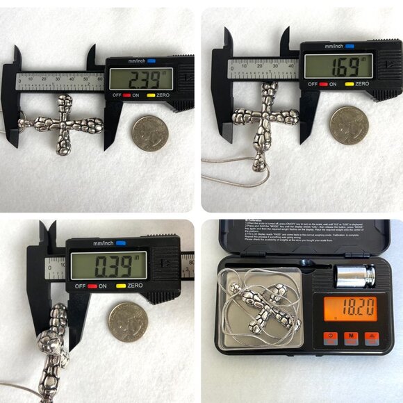 Sterling Silver 925 RB Chunky Pebbled Dot Pattern Cross Pendant Necklace 24" - Picture 10 of 16